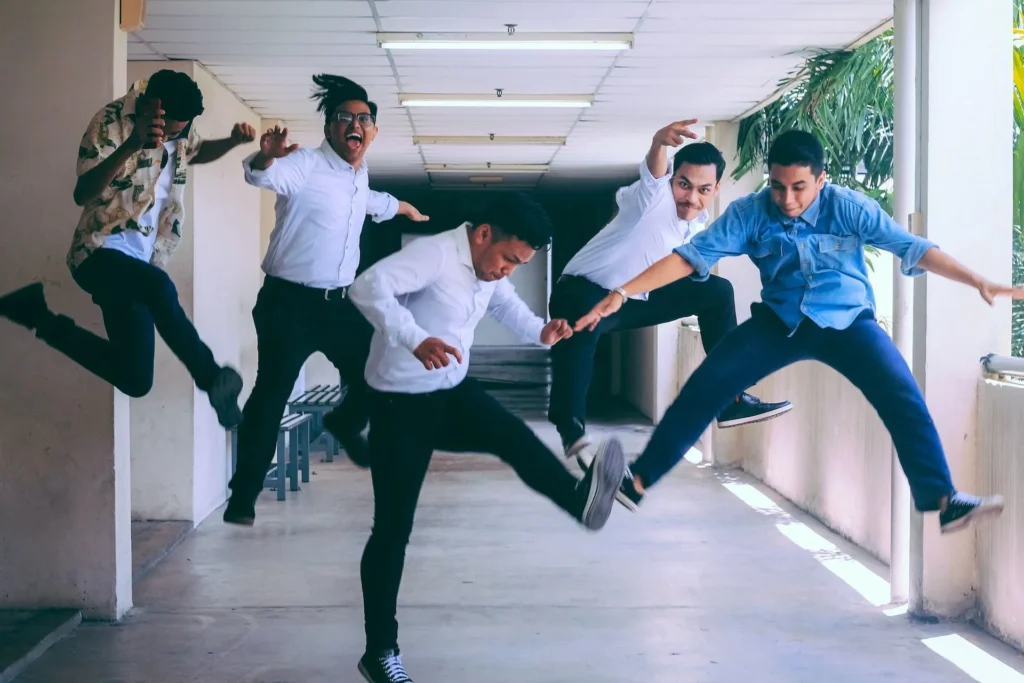 group of four people enjoying the psychological safety at their workplace